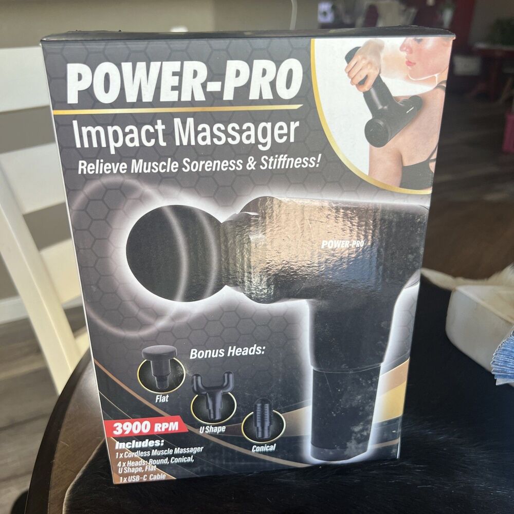 Power Pro Cordless 6 Speed Impact Massager 4 Heads Charging Cable Brand New